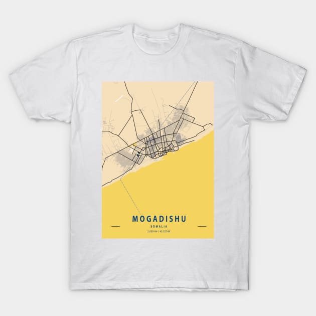 Mogadishu - Somalia Yellow City Map T-Shirt by tienstencil